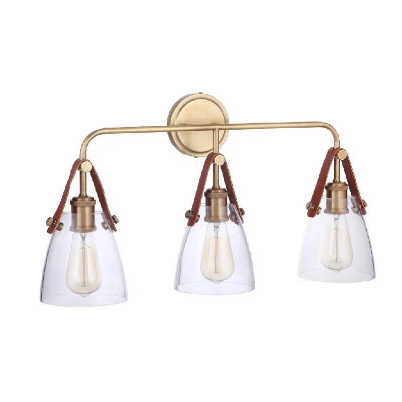 Industrial Lighting for Metal Fabrication ShopsHagen 3 Light Vanity in Vintage Brass