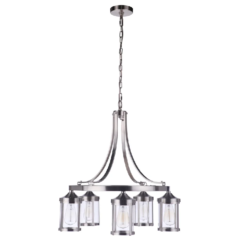 Industrial Lighting for Printing Press FacilitiesElliot 5 Light Chandelier in Brushed Polished Nickel Industrial Lighting for Printing Press FacilitiesElliot 5 Light Chandelier in Brushed Polished Nickel