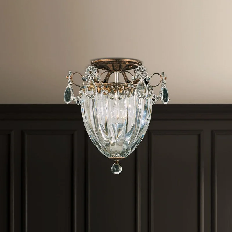 Dimmable Industrial Lighting for Ambiance ControlBagatelle 12 inch Antique Silver Semi Flush Mount Light with Clear Heritage Crystals