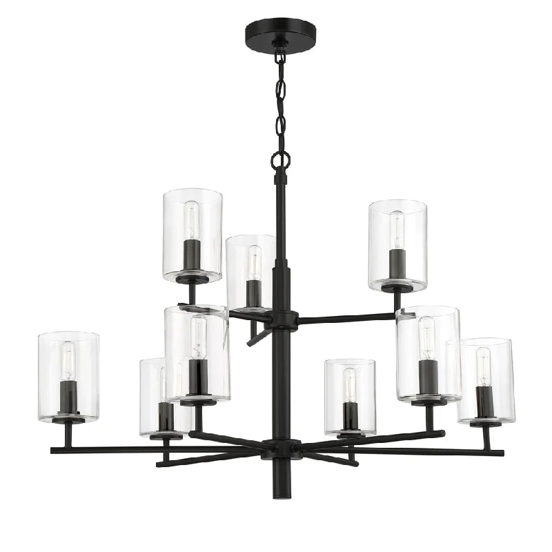 Industrial Ceiling - Mounted Lighting for Assembly PlantsHailie 9 Light Chandelier in Flat Black