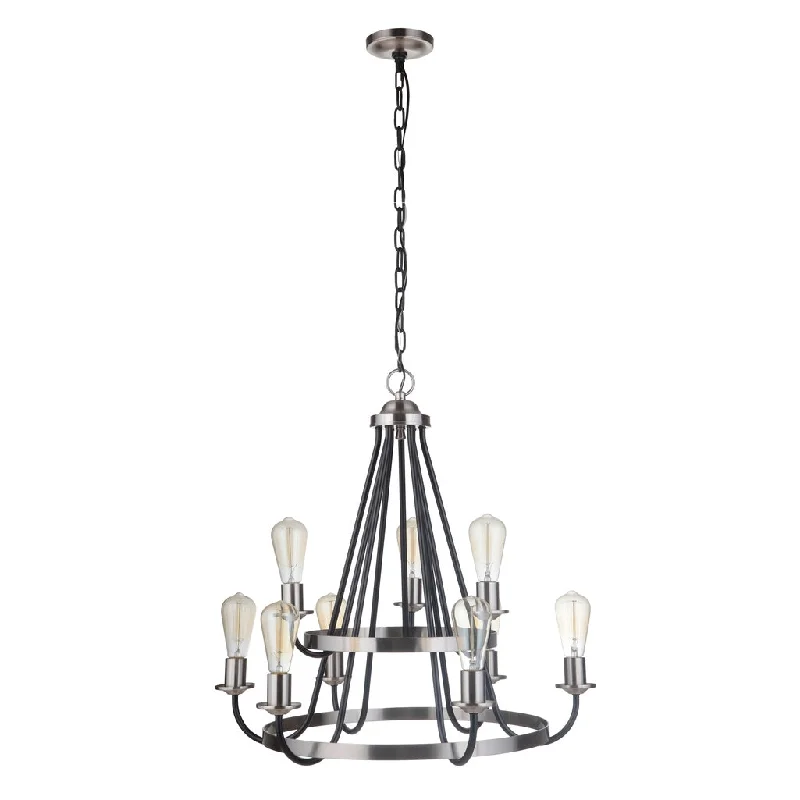 Industrial Area Lighting for Large Open SpacesRandolph 9 Light Chandelier in Flat Black/Brushed Polished Nickel Industrial Area Lighting for Large Open SpacesRandolph 9 Light Chandelier in Flat Black/Brushed Polished Nickel