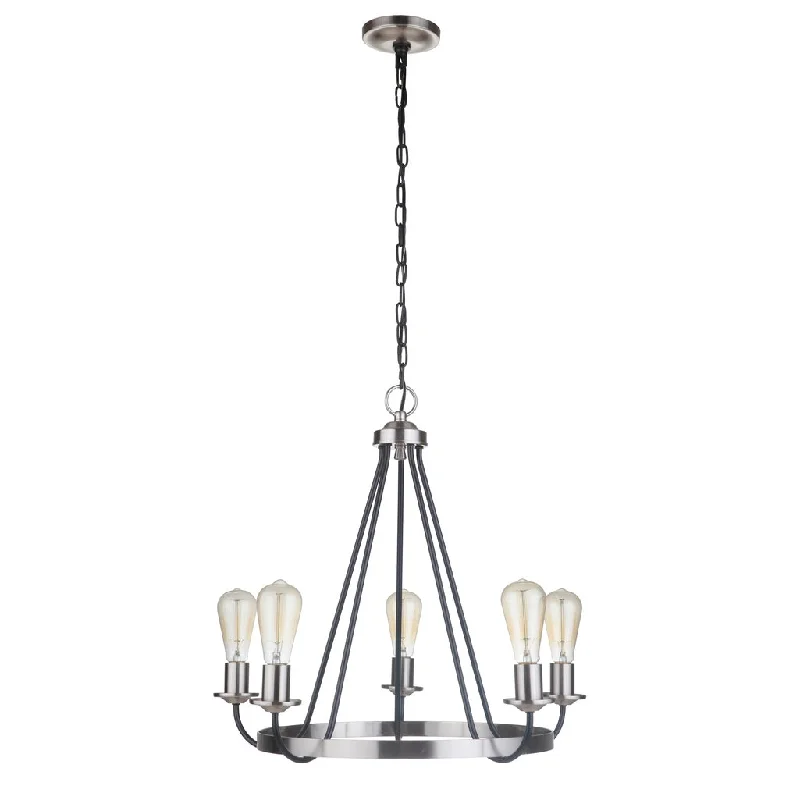 Low - Bay Industrial Lighting Fixtures for Small FactoriesRandolph 5 Light Chandelier in Flat Black/Brushed Polished Nickel Low - Bay Industrial Lighting Fixtures for Small FactoriesRandolph 5 Light Chandelier in Flat Black/Brushed Polished Nickel
