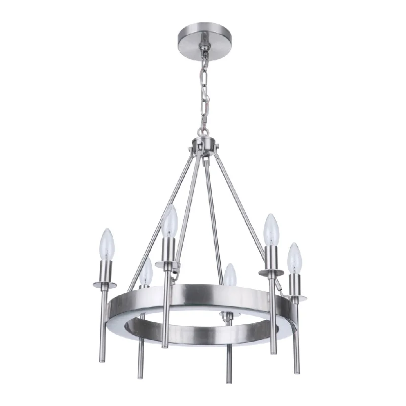 Durable Industrial Lighting for Harsh EnvironmentsLarrson 6 Light Chandelier in Brushed Polished Nickel Durable Industrial Lighting for Harsh EnvironmentsLarrson 6 Light Chandelier in Brushed Polished Nickel