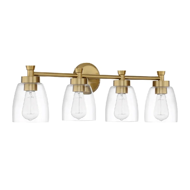 Industrial Lighting with High CRI (Color Rendering Index) for True Color PerceptionHenning 4 Light Vanity in Satin Brass