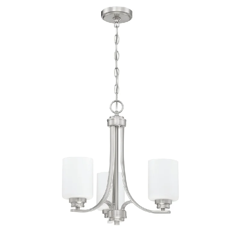 Dimmable Industrial Lighting for Ambiance ControlBolden 3 Light Chandelier in Brushed Polished Nickel (White Glass)