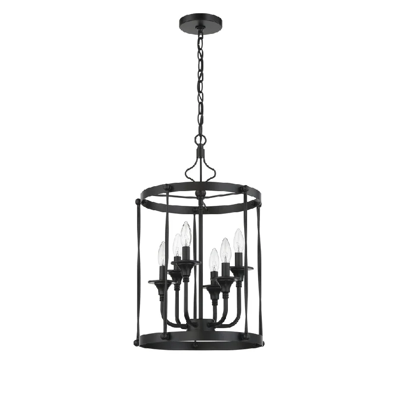 Durable Industrial Lighting for Harsh EnvironmentsJolenne 6 Light Cage Foyer Pendant in Flat Black Durable Industrial Lighting for Harsh EnvironmentsJolenne 6 Light Cage Foyer Pendant in Flat Black