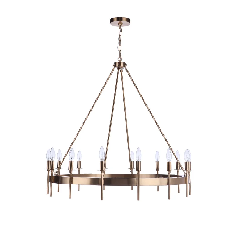 Industrial Ceiling - Mounted Lighting for Assembly PlantsLarrson 14 Light Chandelier in Satin Brass Industrial Ceiling - Mounted Lighting for Assembly PlantsLarrson 14 Light Chandelier in Satin Brass