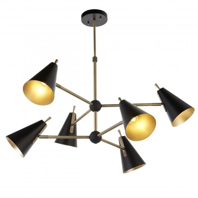 Track lighting for high - ceiling spacesTrack lighting with colored glass accentsToulouse 6Lt Multi-Arm Pendant - Brass & Matt Black Track lighting for high - ceiling spacesTrack lighting with colored glass accentsToulouse 6Lt Multi-Arm Pendant - Brass & Matt Black