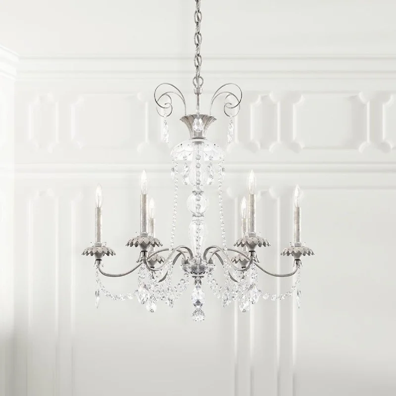 Industrial Lighting for Electronics ManufacturingHelenia 6 Light Antique Silver Chandelier with Clear Heritage Crystals