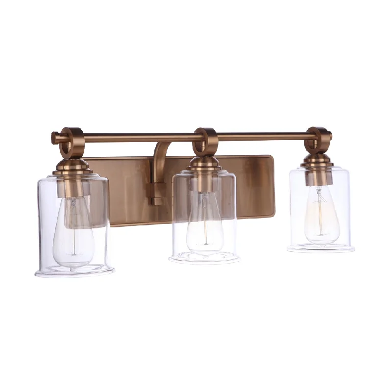 Industrial Lighting for Pharmaceutical ManufacturingRomero 3 Light Vanity in Satin Brass Industrial Lighting for Pharmaceutical ManufacturingRomero 3 Light Vanity in Satin Brass