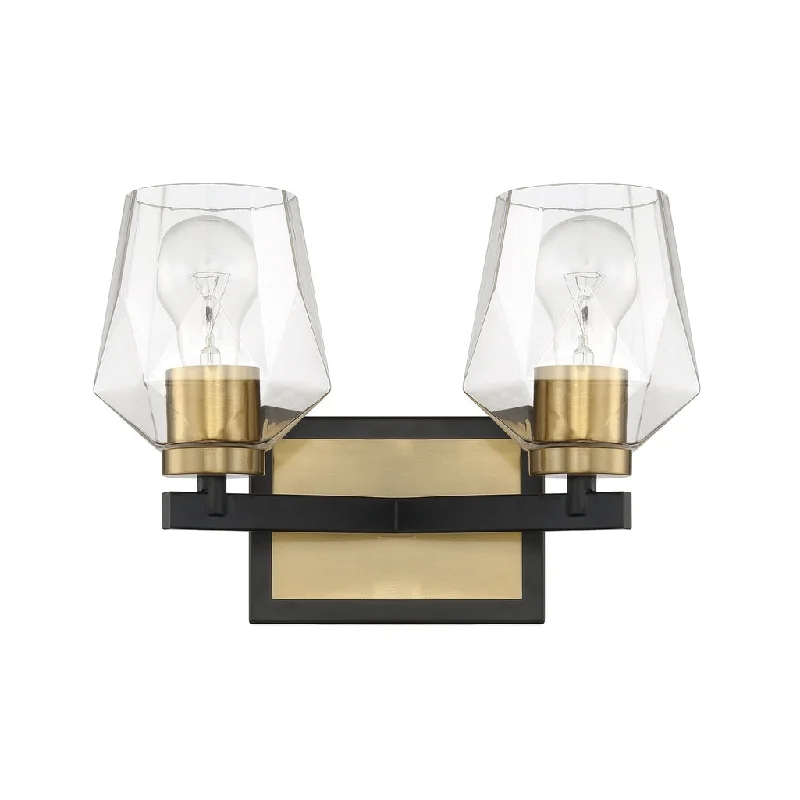 Dust - Resistant Industrial Lighting for Dirty WorkspacesAvante Grand 2 Light Vanity in Flat Black/Satin Brass