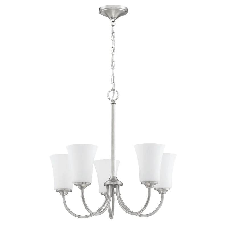 Energy - Efficient Industrial Lighting for Cost - SavingsGwyneth 5 Light Chandelier in Brushed Polished Nickel (White Glass)