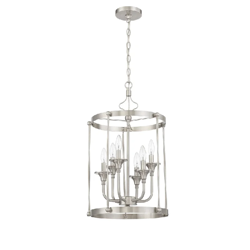 Corrosion - Resistant Industrial Lighting for Coastal FactoriesJolenne 6 Light Cage Foyer Pendant in Brushed Polished Nickel