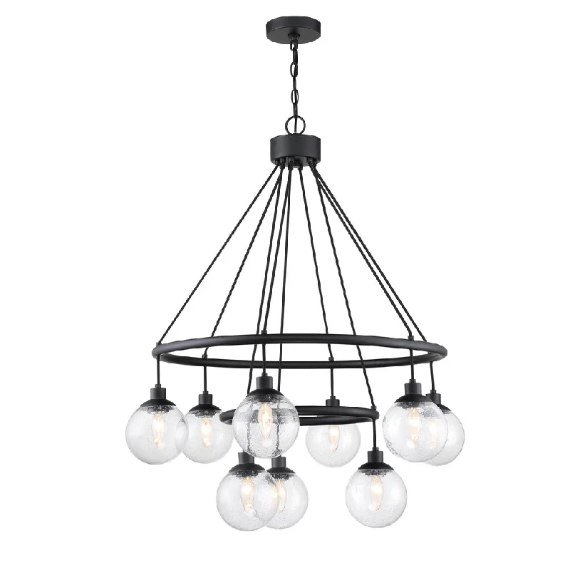 Industrial Lighting for Textile MillsQue 9 Light Chandelier in Flat Black