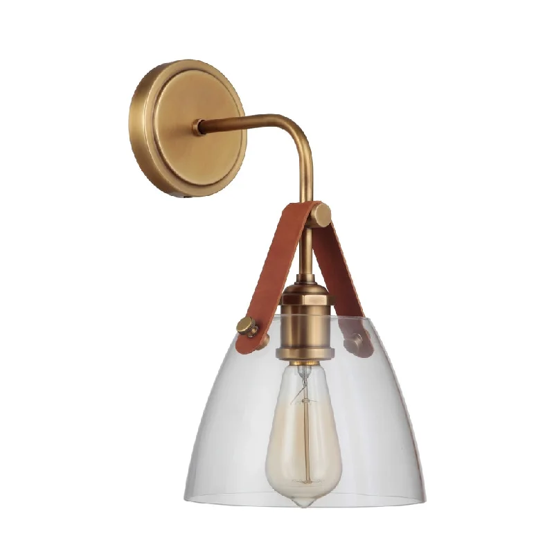 Dimmable Industrial Lighting for Ambiance ControlHagen 1 Light Wall Sconce in Vintage Brass