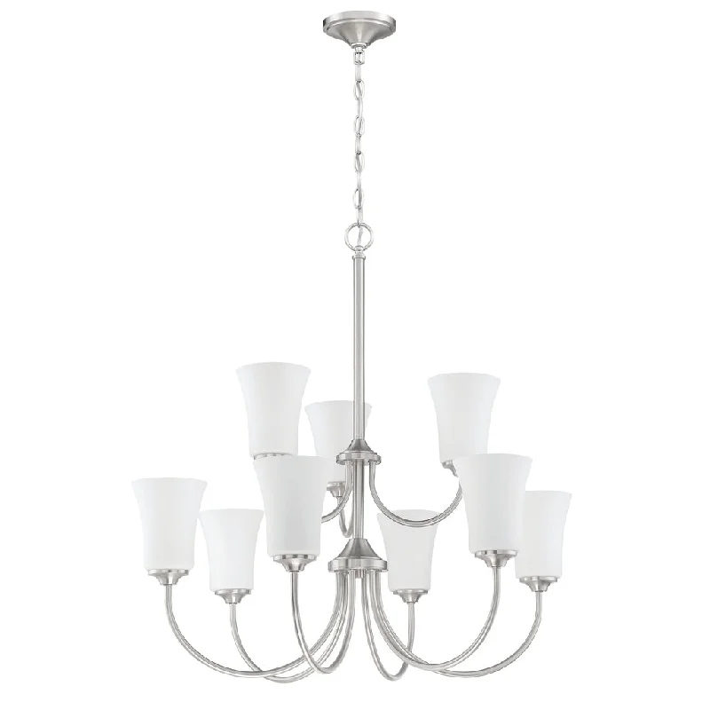 Industrial Lighting for Food Processing FactoriesGwyneth 9 Light Chandelier in Brushed Polished Nickel (White Glass)