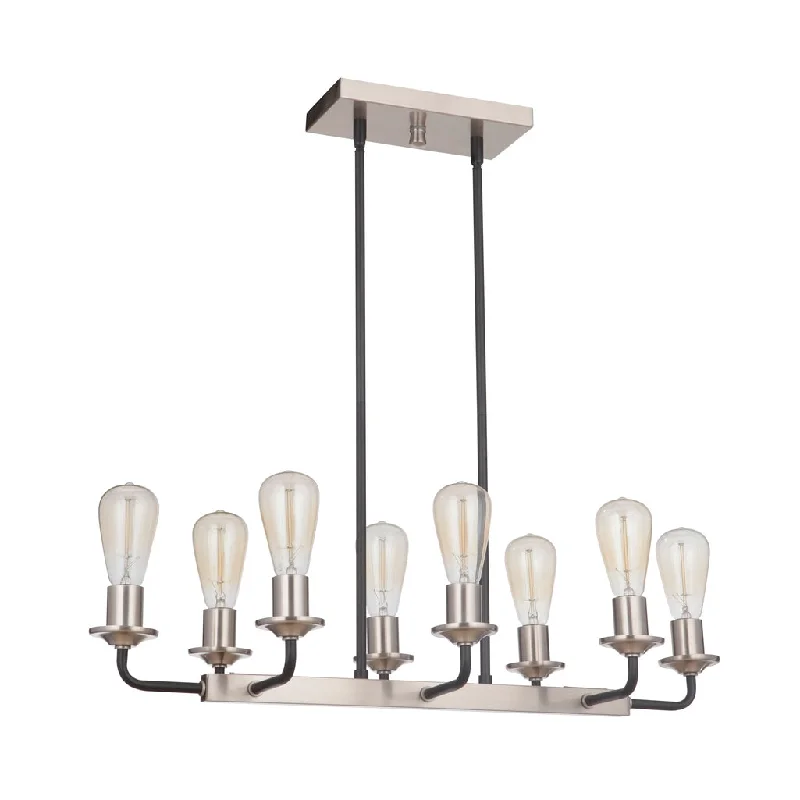 Industrial Lighting for Pharmaceutical ManufacturingRandolph 8 Light Island in Flat Black/Brushed Polished Nickel Industrial Lighting for Pharmaceutical ManufacturingRandolph 8 Light Island in Flat Black/Brushed Polished Nickel