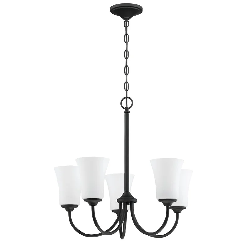 Industrial Lighting for Pharmaceutical ManufacturingGwyneth 5 Light Chandelier in Flat Black (White Glass)