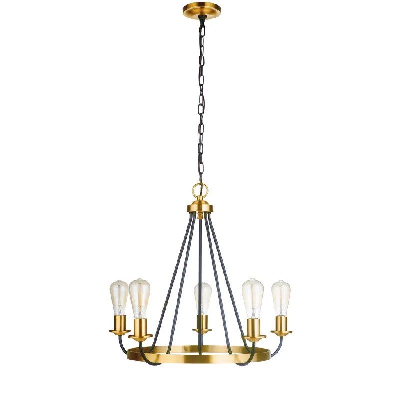 Corrosion - Resistant Industrial Lighting for Coastal FactoriesRandolph 5 Light Chandelier in Flat Black/Satin Brass Corrosion - Resistant Industrial Lighting for Coastal FactoriesRandolph 5 Light Chandelier in Flat Black/Satin Brass