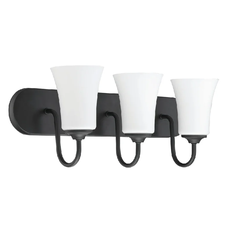 Industrial Emergency Lighting for Safety in FactoriesGwyneth 3 Light Vanity in Flat Black (White Glass) Industrial Emergency Lighting for Safety in FactoriesGwyneth 3 Light Vanity in Flat Black (White Glass)