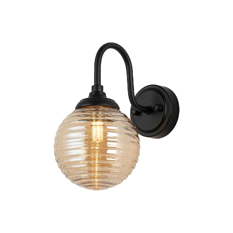 Satin Black/Amber Ribbed Round Glass