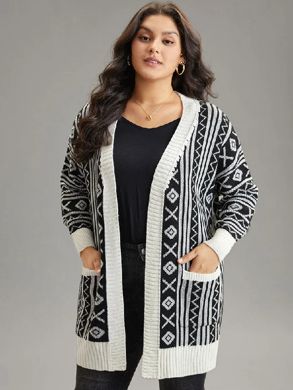 Geometric Bandana Contrast Pocket Cardigan