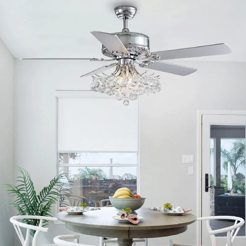 Chandeliers with Metal Frames in Gold FinishChandeliers with Metal Frames in Gold Finish5 - Blade Raindrop Crystal Ball Ceiling Fan with Remote Control