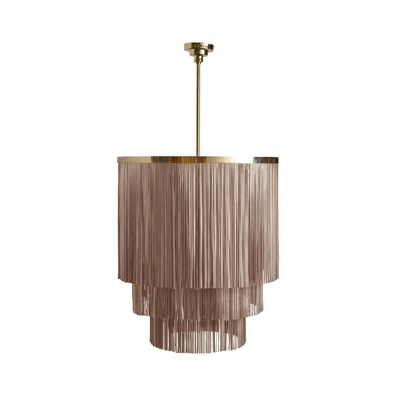 Chandeliers with Pendant Lights for a Stylish LookChandeliers with Pendant Lights for a Stylish LookSmall NeKeia Leather Chandelier in Brass Finish and Metallic Leather