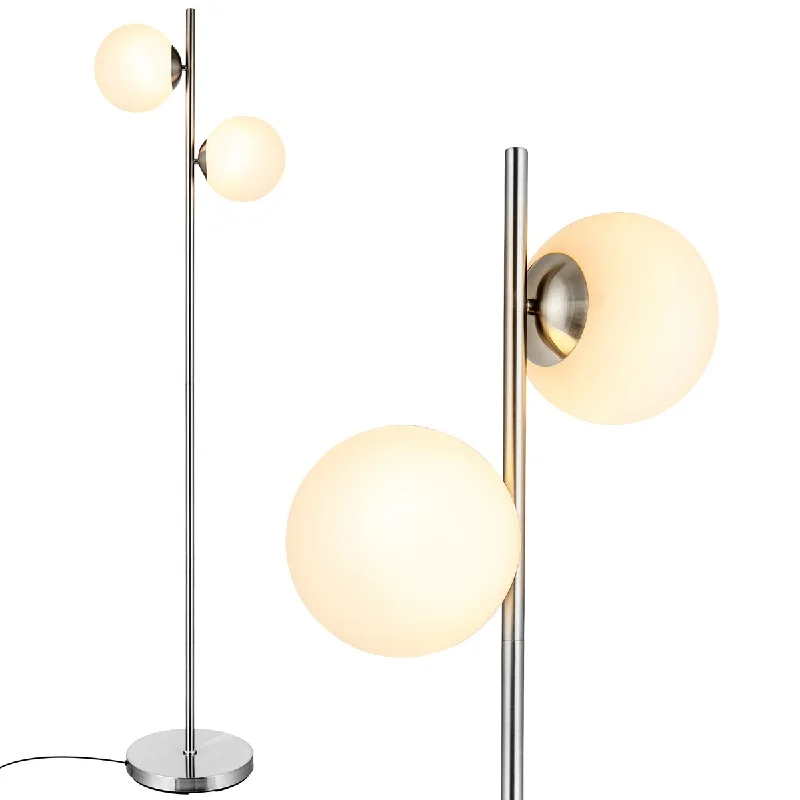 Glass Floor Lamp with Frosted Shades for Soft Diffused LightGlass Floor Lamp with Frosted Shades for Soft Diffused Light65''Sphere LED Floor Lamp w/2 LED Light Bulbs Foot Switch Bedroom Office - Silver Glass Floor Lamp with Frosted Shades for Soft Diffused LightGlass Floor Lamp with Frosted Shades for Soft Diffused Light65''Sphere LED Floor Lamp w/2 LED Light Bulbs Foot Switch Bedroom Office - Silver