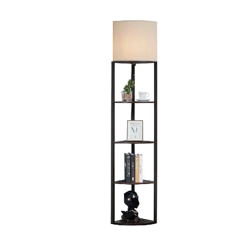Wood Floor Lamp with Natural Grain for a Warm and Organic FeelWood Floor Lamp with Natural Grain for a Warm and Organic FeelAlvis Edge - 72" Corner Floor Lamp with Shelves, Brown