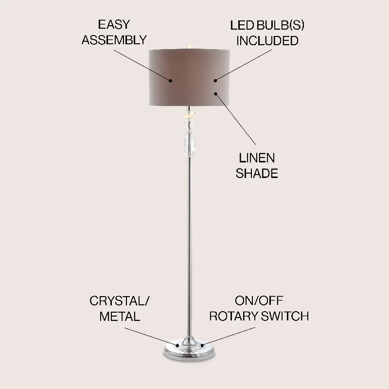 Modern Minimalist Floor Lamp for Contemporary Living RoomsModern Minimalist Floor Lamp for Contemporary Living RoomsAubrey 59.5" Crystal / Metal LED Floor Lamp, Clear/Chrome With Gray Shade by JONATHAN Y - 59.5" H x 15" W x 15" D Modern Minimalist Floor Lamp for Contemporary Living RoomsModern Minimalist Floor Lamp for Contemporary Living RoomsAubrey 59.5" Crystal / Metal LED Floor Lamp, Clear/Chrome With Gray Shade by JONATHAN Y - 59.5" H x 15" W x 15" D