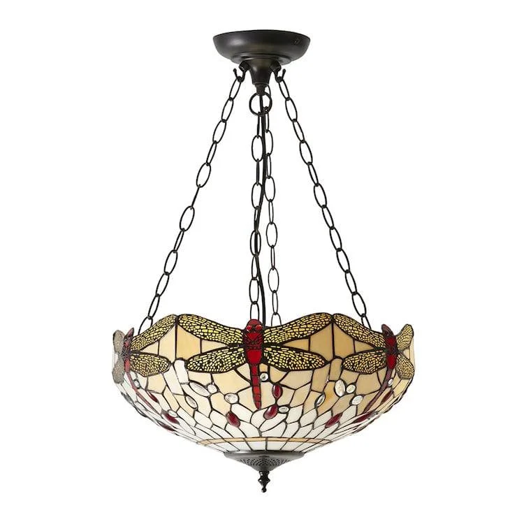 Bohemian Inspired Floor Lamp for Eclectic Home DecorBohemian Inspired Floor Lamp for Eclectic Home DecorBeige Dragonfly 50cm Inverted Tiffany Ceiling Light - Adj Chain