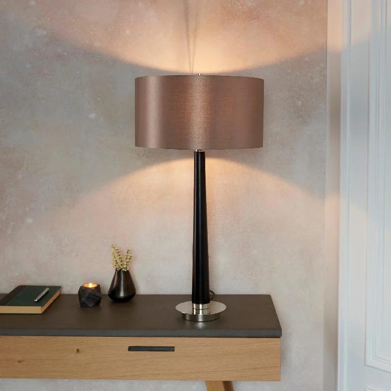  Way Switch Floor Lamp for Multiple Light Intensity Levels Way Switch Floor Lamp for Multiple Light Intensity LevelsEndon Corvina Walnut Effect Wood Table Lamp With Shade