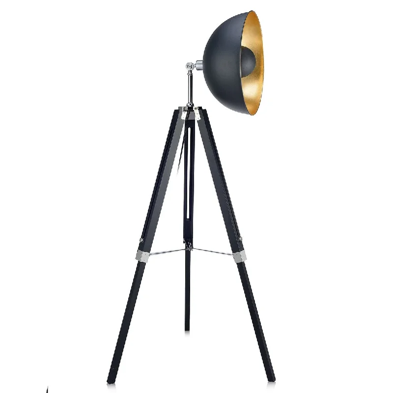 Industrial Style Floor Lamp with Exposed Bulbs for Loft ApartmentsIndustrial Style Floor Lamp with Exposed Bulbs for Loft ApartmentsFascino 63" Industrial Metal Tripod Floor Lamp with Dish Shade, Black/Gold - Black / Gold