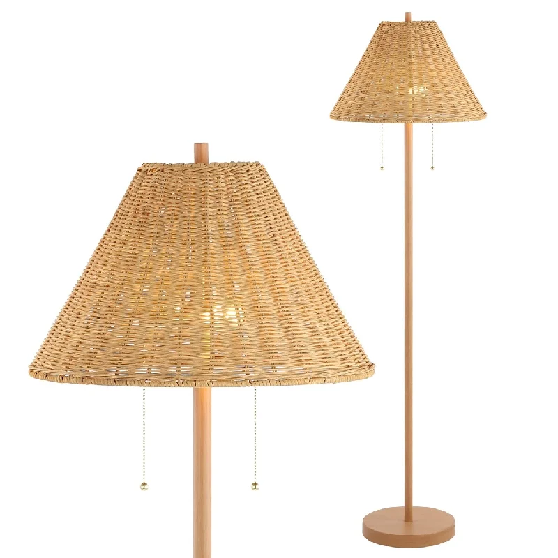 Modern Minimalist Floor Lamp for Contemporary Living RoomsModern Minimalist Floor Lamp for Contemporary Living RoomsPalma 61" 2-Light Coastal Bohemian Iron/Rattan LED Floor Lamp with Pull-Chain, Brown Wood Finish by JONATHAN Y