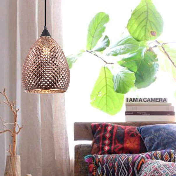 Indian - Themed Ceiling Lights with Intricate Filigree and Mirror WorkIndian - Themed Ceiling Lights with Intricate Filigree and Mirror WorkRictus3 Copper Textured Glass 225mm Modern Pendant
