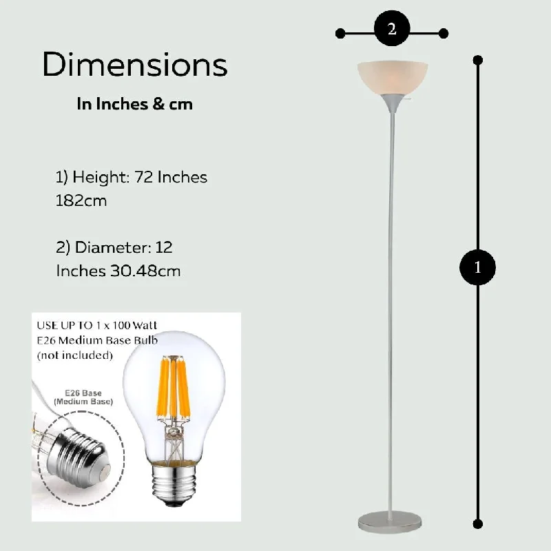 Industrial Style Floor Lamp with Exposed Bulbs for Loft ApartmentsIndustrial Style Floor Lamp with Exposed Bulbs for Loft ApartmentsSusan Stand Up Floor Lamp in Silver- Modern Corner Light with White Opal Bowl Shade, 72" Tall, 150-watt Silver