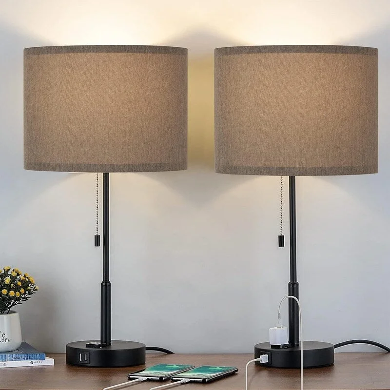 leather table lamps with a distressed texture for a rugged charmleather table lamps with a distressed texture for a rugged charm21.7" Table Lamp (Set of 2) with USB Charging Port, Nightstand Lights - 11"D x 11"W x 21.7"H
