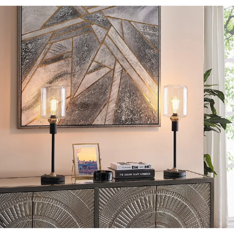 metal table lamps with a matte black finish for a sleek appearancemetal table lamps with a matte black finish for a sleek appearanceCarbon Loft Bohman Two-tone Table Lamp Set