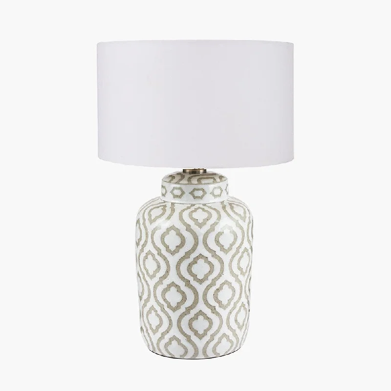 modern minimalist table lamps for contemporary living roomsmodern minimalist table lamps for contemporary living roomsCelia Taupe and White Pattern Ceramic Table Lamp with Harry 30cm Ivory Poly Cotton Cylinder Drum Shade